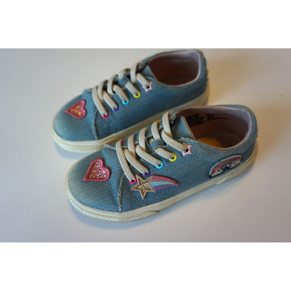 Wonder Nation Kids Blue Denim Patch Sneakers Heart Star Rainbow Size 11